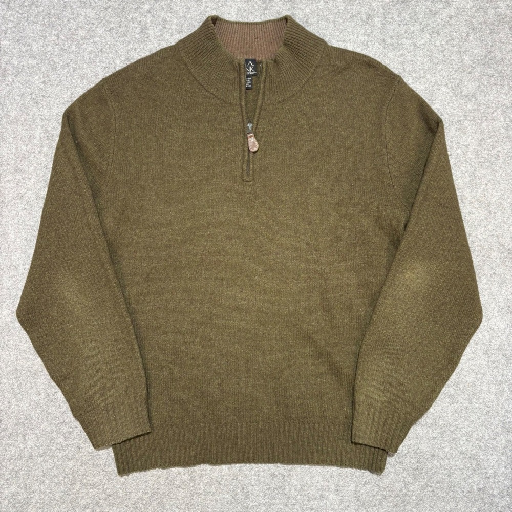 Jos A Bank Mens Olive Green Lambswool Blend Quarter Zip Sweater Size Medium